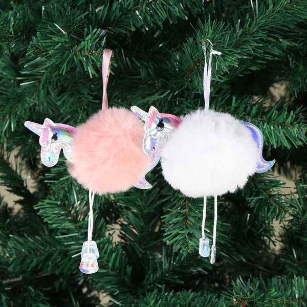 Acheter Décorations Pour Arbres De Noël Moelleux Licorne Ornements Boule De Fourrure Pom Pom Cheval Pendentif Nouvel An Cadeaux Décorations 2019 De