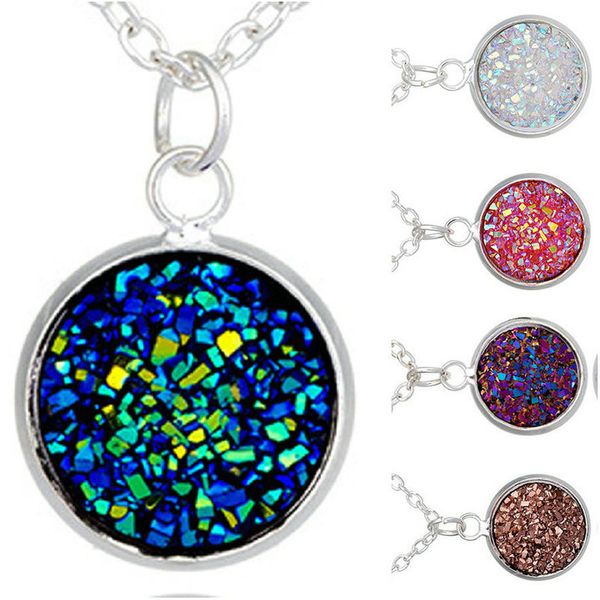 

6 цветов женщин посеребренные смолы друзы кристаллы драгоценный камень кулон ожерелье ювелирные изделия подарок ожерелье, Silver