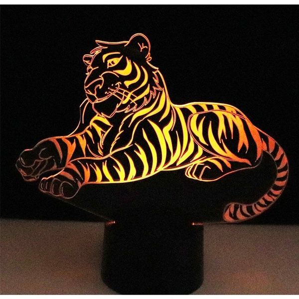 Luci notturne 3D a LED Illusion Tiger con lampada decorativa per la casa a 7 colori NUOVA decorazione natalizia #R21