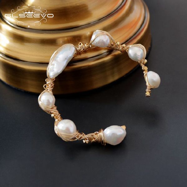 

glseevo natural fresh water baroque pearl bracelets for women gifts adjustable bracelets & bangle luxury fine jewelry gb0063, Golden;silver