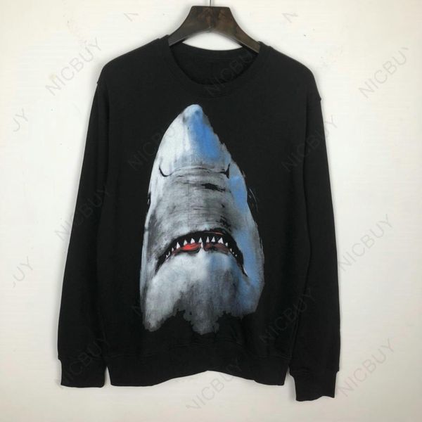 

3d shark print classic fashion brand clothes give mens hoodies europe designer cotton casual pullover hooded sweatshirt, Black