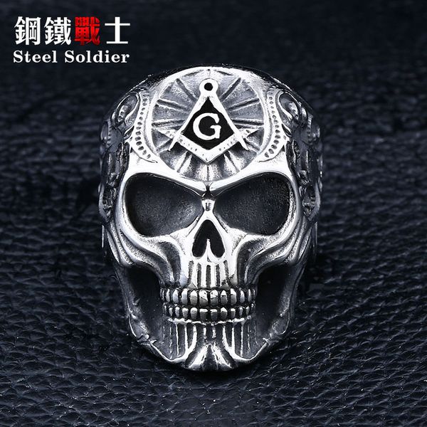 

steel soldier dangle/drop ship masonic ring for men punk rock skull mason ring jewelry display, Golden;silver