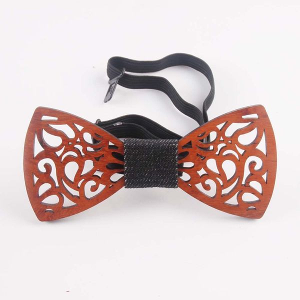 

wood neckwear bow tie men's natural solid birthday christmas gift wooden bowtie classic wedding party butterfly suit hollow, Black;blue
