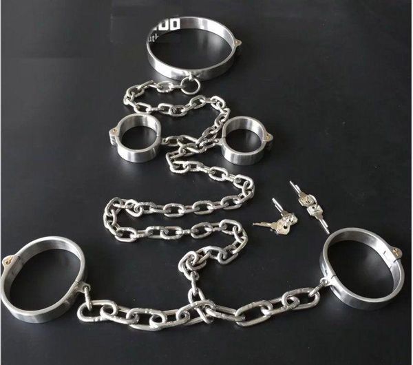 

tools for sale 3 pcs/set stainless steel collar wrist ankle cuff chain new lock restraint set bondage toys