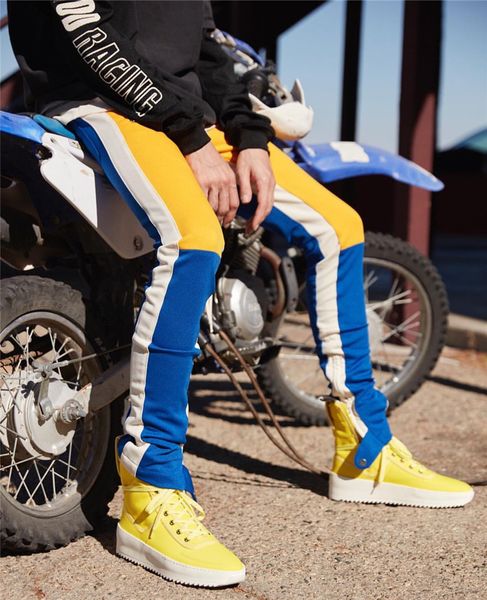 

color block patchwork fit style men's pants with leg opening zipper 2017 new fashion streetwear pants men, Black