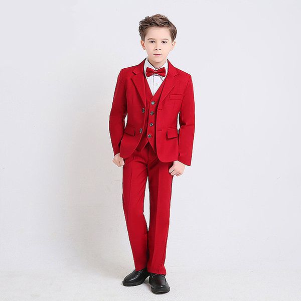 

customized boy handsome suit child red suit three-piece suit (jacket + pants + vest) new boy party graduation ceremony formal dress, Black