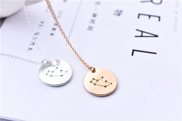 

10pcs round coin sagittarius necklace constellation sagittarius map diagram zodiac astrological sign necklace jewelry birthday gift, Silver