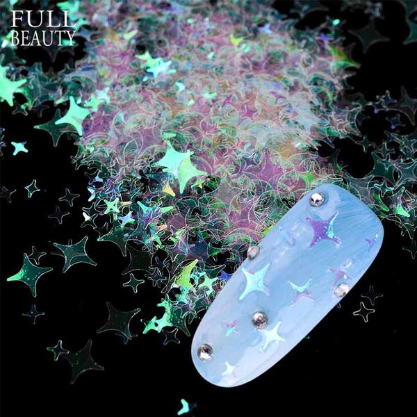

full beauty 1 box four star nail flakes diy transparent pink iridescent sequins for polish decor nail glier mixed size ch192, Silver;gold