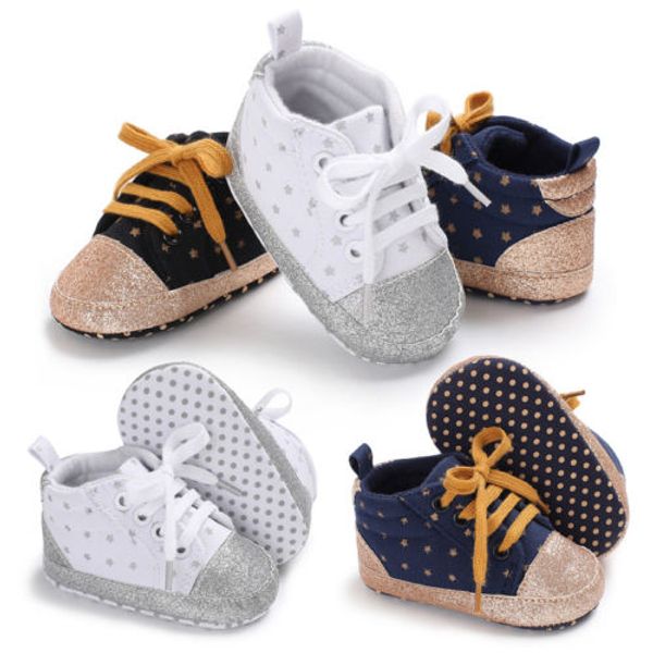 

newborn baby soft sole crib shoes infant boy girl toddler sneaker anti-slip 0-18 first walkers lace up bling casual shoes