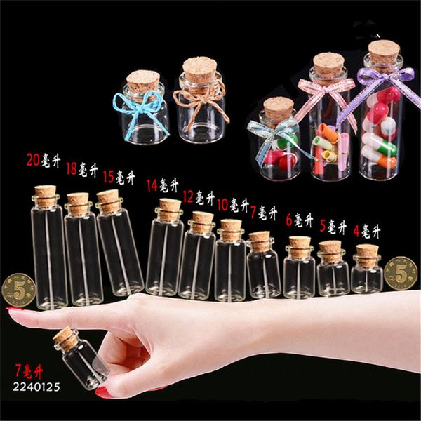 

tiny glass bottles with cork 4ml 5ml 6ml 7ml 8ml 10ml 12ml 14ml 15ml 18ml 20ml bottles crafts jar vial decoration artware 100pcs