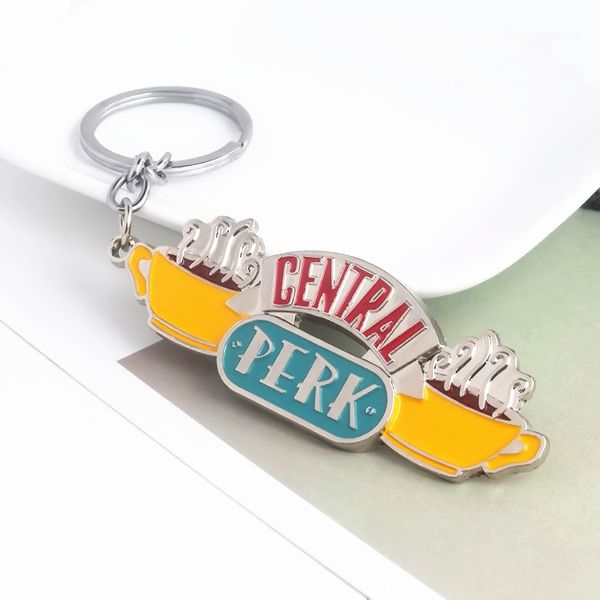 

american tv show friends central perk keychain coffee time enamel keyring chian pendant for friends gifts, Silver