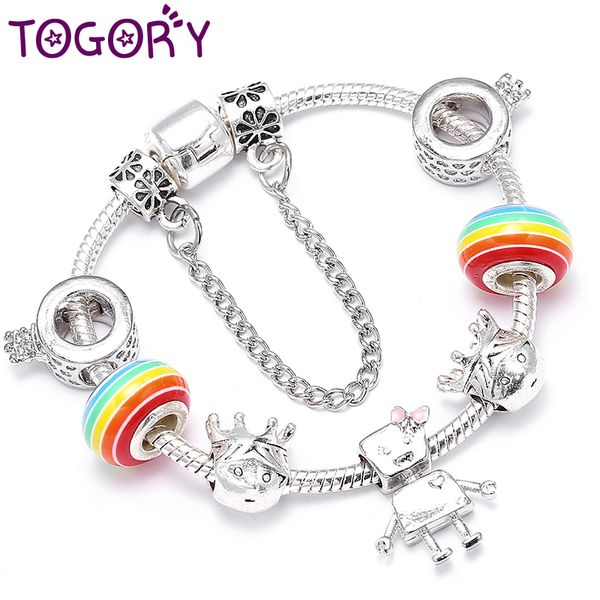 

togory fashion little bella crystal charm bracelet for women with clear murano glass beads fine bracelets&bangles diy jewelry, Golden;silver