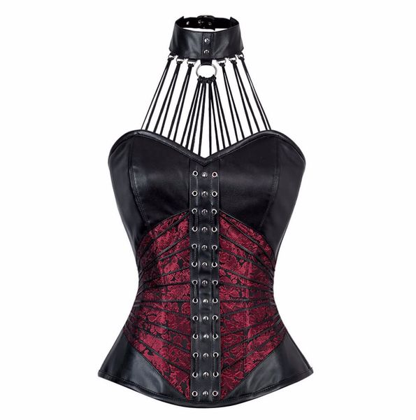 

women's gothic halter steampunk corset steel boned christmas overbust corsets and bustiers shapewear corselet, Black;white