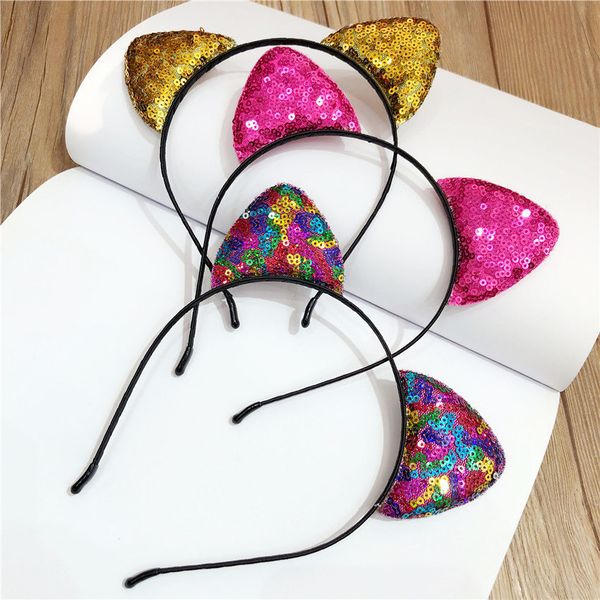 

sequins cat ears headband children's cartoon head hoop cute cat hair accessories for children amusement park sale, Black;brown