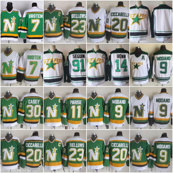 

minnesota north stars dallas hockey 91 tyler seguin 11 jp parise 9 mike modano 20 dino ciccarelli ccm old time ice jerseys, Black;red