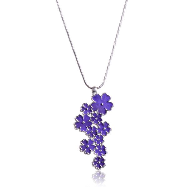 

suki vintage enamel purple necklaces & pendants long statement necklace flower snake chain necklace collar chain jewelry hot, Silver