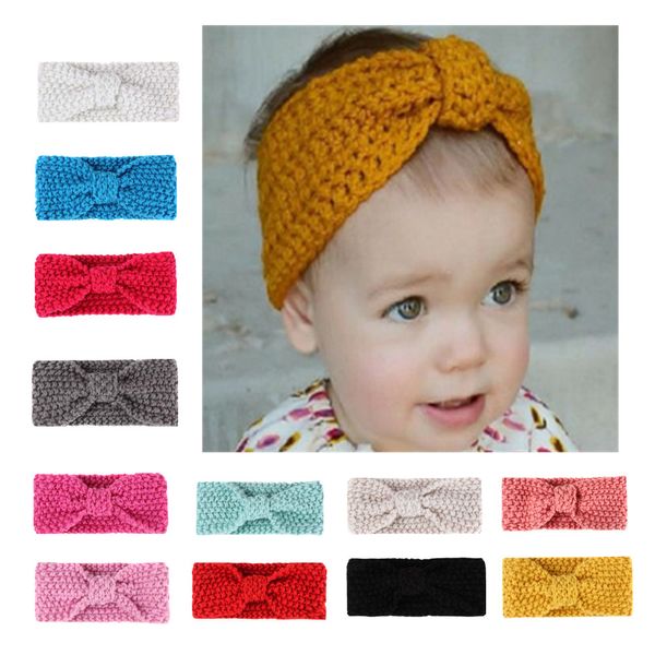 

baby infant girls hair accessories knit headband crochet knot elastic turban hairband ears warmer head wrap headdress, Slivery;white