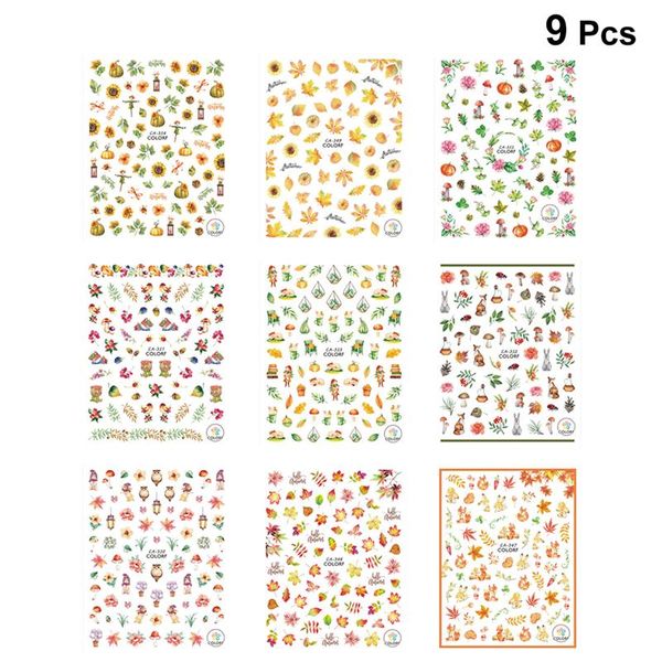 

9 sheets nail art sticker tattoo decals thanksgiving theme self-adhesive manicure diy tips stickers, Black