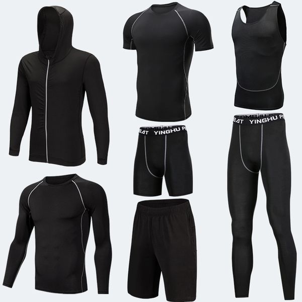 

compression sportswear men running set basketball soccer sports suits gym fitness trainning suits running jogging tights clothes, Black;blue