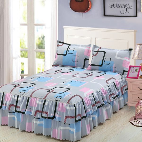 

classic double layer skirt bedding set flower printing bed shirts bed linen 3pcs/set pastoral sheet home textile pillowcase