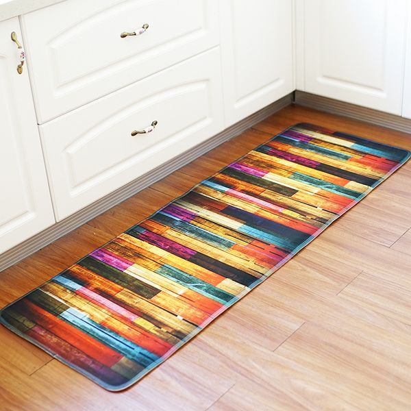 Honlaker 55x160cm Retro Wood Pattern Kitchen Mat Soft Flannel