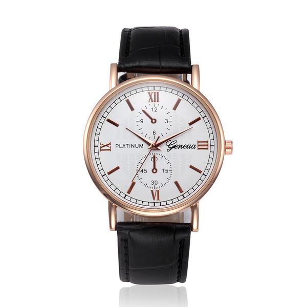 

geneva men stainless steel watch 2018 simple luxury tick dial leather stainless steel quartz wrist watch erkek kol saati a70, Slivery;brown