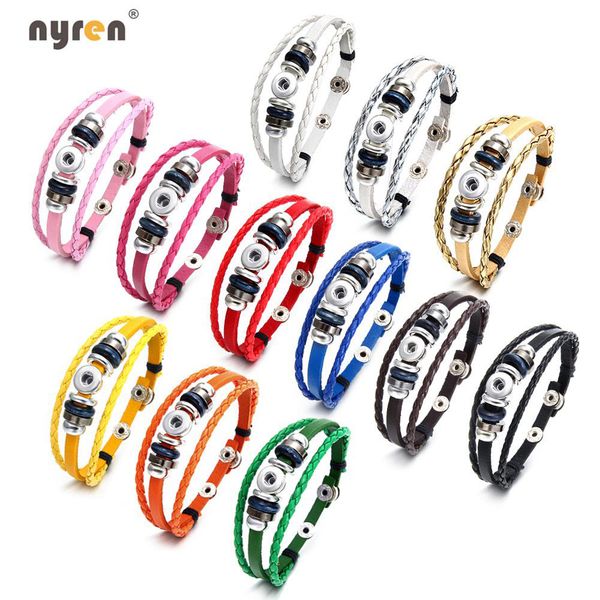 

12 шт./лот смешанные цвета кожа веревка браслет Fit DIY 12 мм оснастки кнопки взаимозаменяемые оснастки кнопки подвески браслет бесконечности браслеты