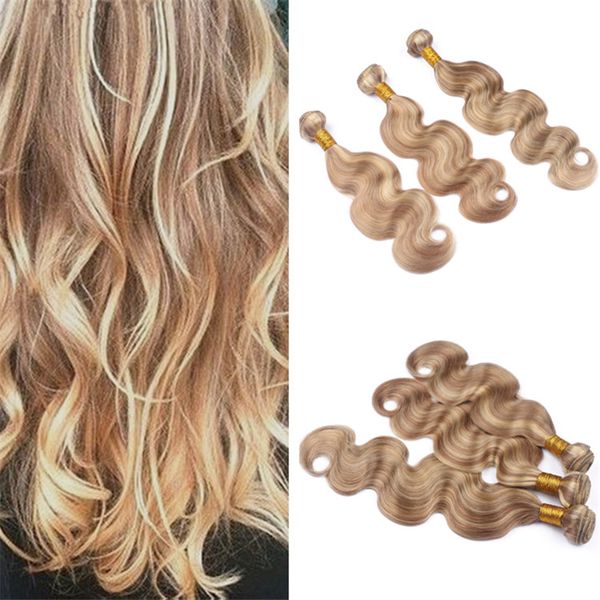 Indian Honey Blonde Piano Hair Bundles Two Tone 27 613 Mixed Color Body Wave Human Hair Weave Blonde Highlights Virgin Hair Weave Extensions Brazilian