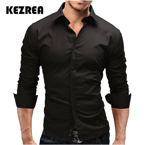 

kezrea male shirt long-sleeves 2018 fashion brand slim casual solid color mens dress shirts slim business men shirt xxxl, White;black