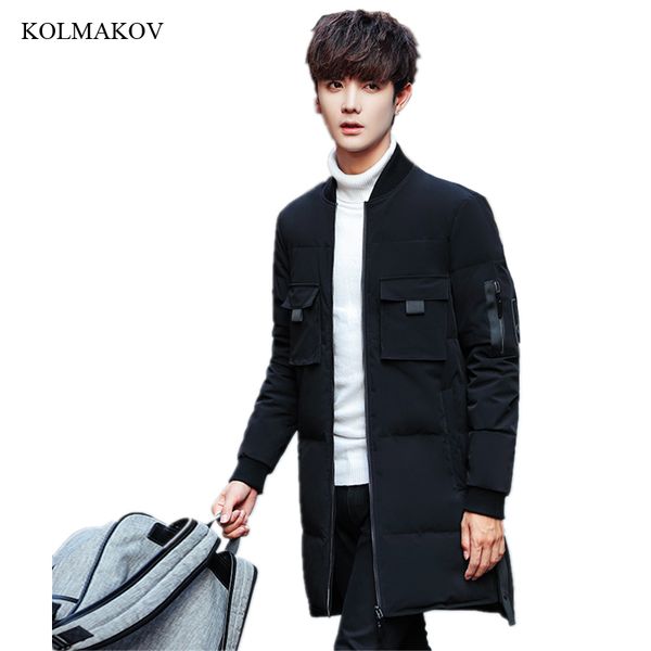 

new arrival winter style men thick warm leisure down coats fashion casual stand collar men's black long grey duck coat m-4xl