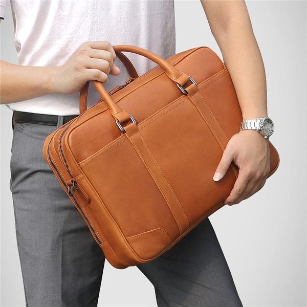 

nesitu black brown genuine leather men briefcase messenger bags business travel bag 14'' lapportfolio m7348