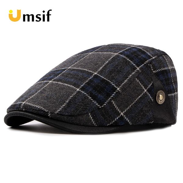 

2018 autumn and winter men's berets cap casual plaid wool hats for men newsboy male beret peaky blinders hat women retro caps, Blue;gray