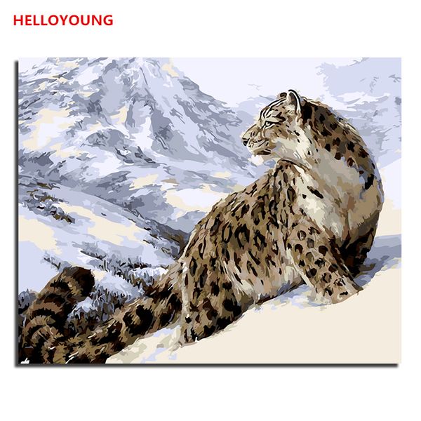 Helloyoung Amerika Leopar DIY Boyama Numaralarına Göre Handpainted Yağlıboya Ev Dekor Duvar Sanatı Resim Oturma Odası için 40x50 cm