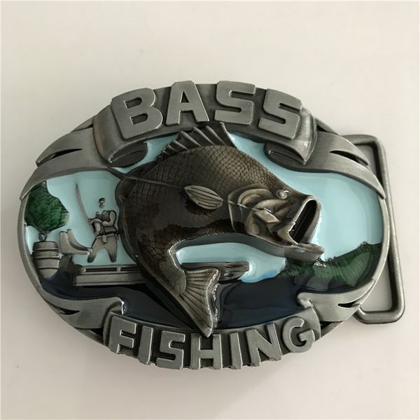 

1 pcs bass fishing cowboys belt buckle woman man jeans jewelry accessories metal belt head, Slivery;black