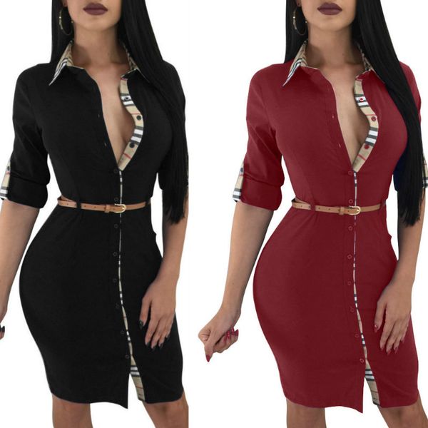 Womens Korean Fashion 3//4 Sleeve A Line Dress Cocktail Party Button Mini Dresses