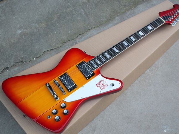 

Бесплатная доставка Оптовая вишневый красный firebird электрогитара с белой накладкой, фиксированный мост,Палисандр гриф с привязкой