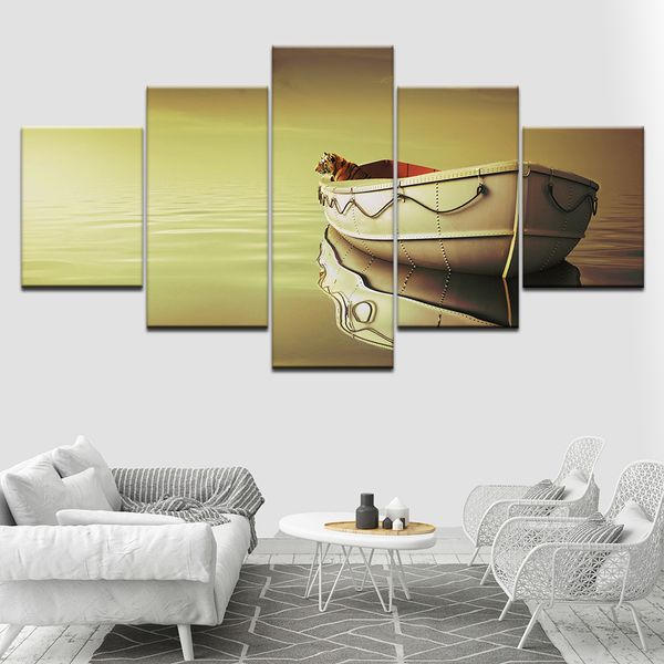 2019 5 Panel No Frame Quiet Lake Boat And Tiger Wall Art Picture Modern Home Decoration Print Poster Painting Hd Print From Tian7777777 17 09