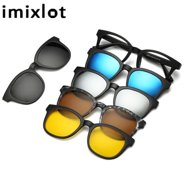 

imixlot new polarized magnetic glasses 5 pieces clip on sunglasses men women male driving myopia optical spectacle frame, White;black