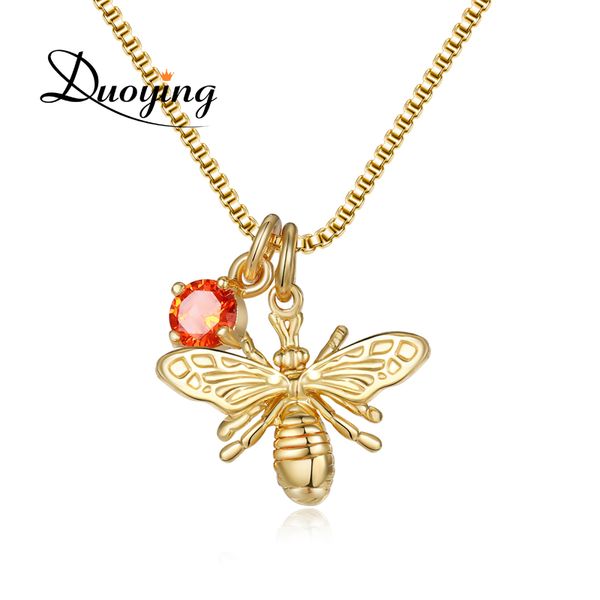 

duoying personalized birthstone tiny honeybee necklace pave bee necklace charm pendant birthday bee jewelry my honey sweet gift, Silver