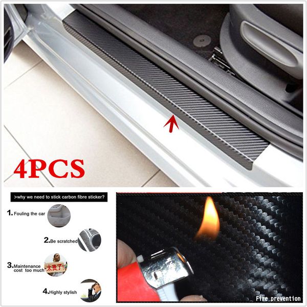 

2018 4pcs car accessories door sill scuff welcome pedal protect carbon fiber stickers fast ship way