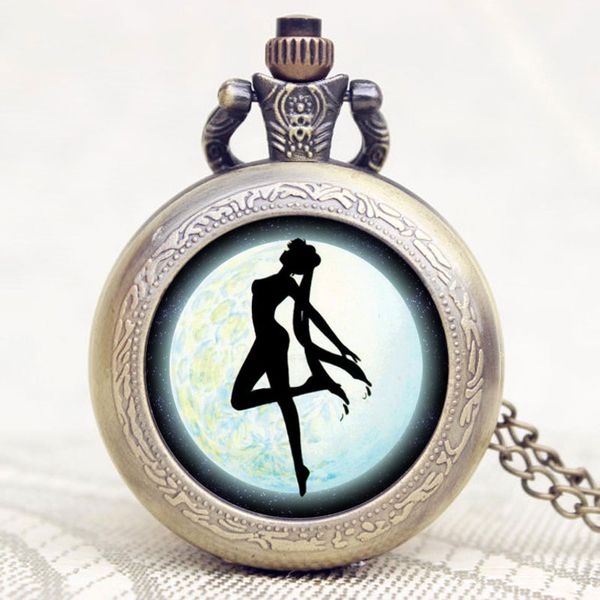 

2016 new arrival sailor moon theme pretty soldier design case bronze quartz pocket watch gift to children girls, Slivery;golden