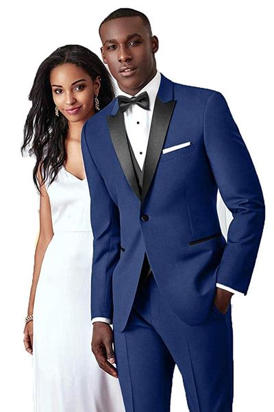 Marca New Groomsmen Azul marinho Noivo Smoking Black Peak lapela Men Suits Wedding melhor homem Noivo (Jacket + Calças + Vest + Tie) L190