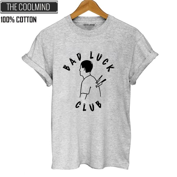 

coolmind qi0132b 100% cotton bad luck club print funny t shirt women short sleeve cool tshirt for women female t-shirt for girls, White