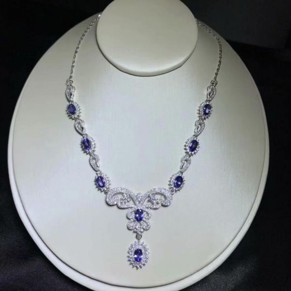 

natural blue tanzanite necklace natural gemstone pendant necklace s925 silver trendy dragonfly women party fine gift jewelry