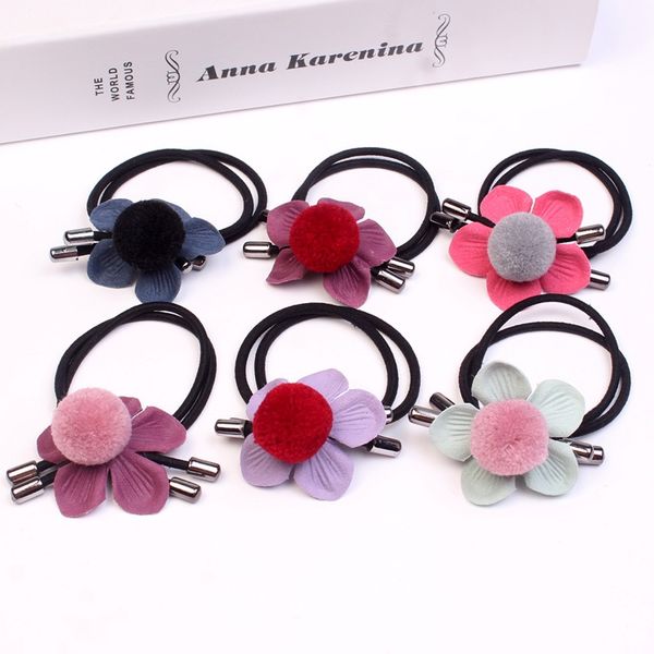 

fashion camellia hair rope rubber bands women head rope diamond flower temperament elastic hair band korean accessories gum, Brown