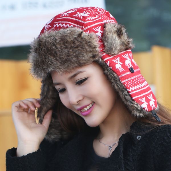 

2018 winter warm bomber hat christmas deer trapper hat earflap earmuffs caps winter women thicken ear protection, Blue;gray