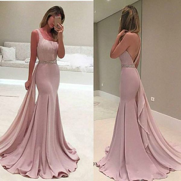 

elegant square neckline prom dresses mermaid backless evening gowns beaded crystal sash formal party dress sweep train cocktail gown, Black;red