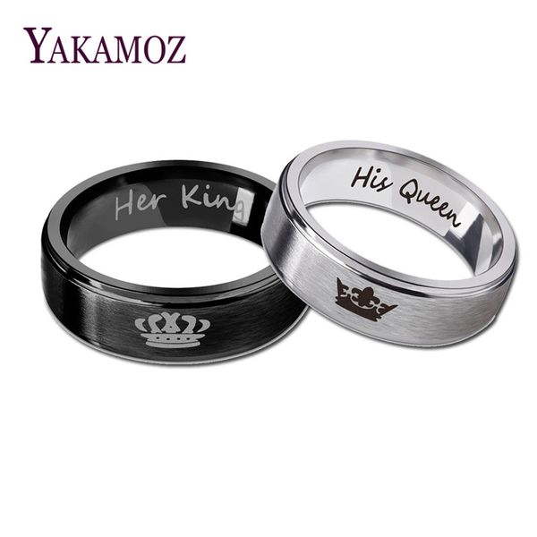 

yakamoz fashion stainless steel couple rings black crown her king his queen couple jewelry anniversary valentine's day gifts, Golden;silver