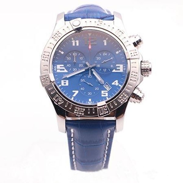 

Роскошный бренд часы мужчины Seawolf Chrono синий циферблат синий кожаный ремень часы К