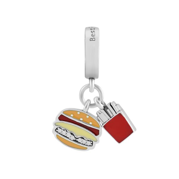

fits charms bracelets summer hamburger and fries charm beads original 925 sterling silver charm diy jewelry for women making wholesale, Bronze;silver